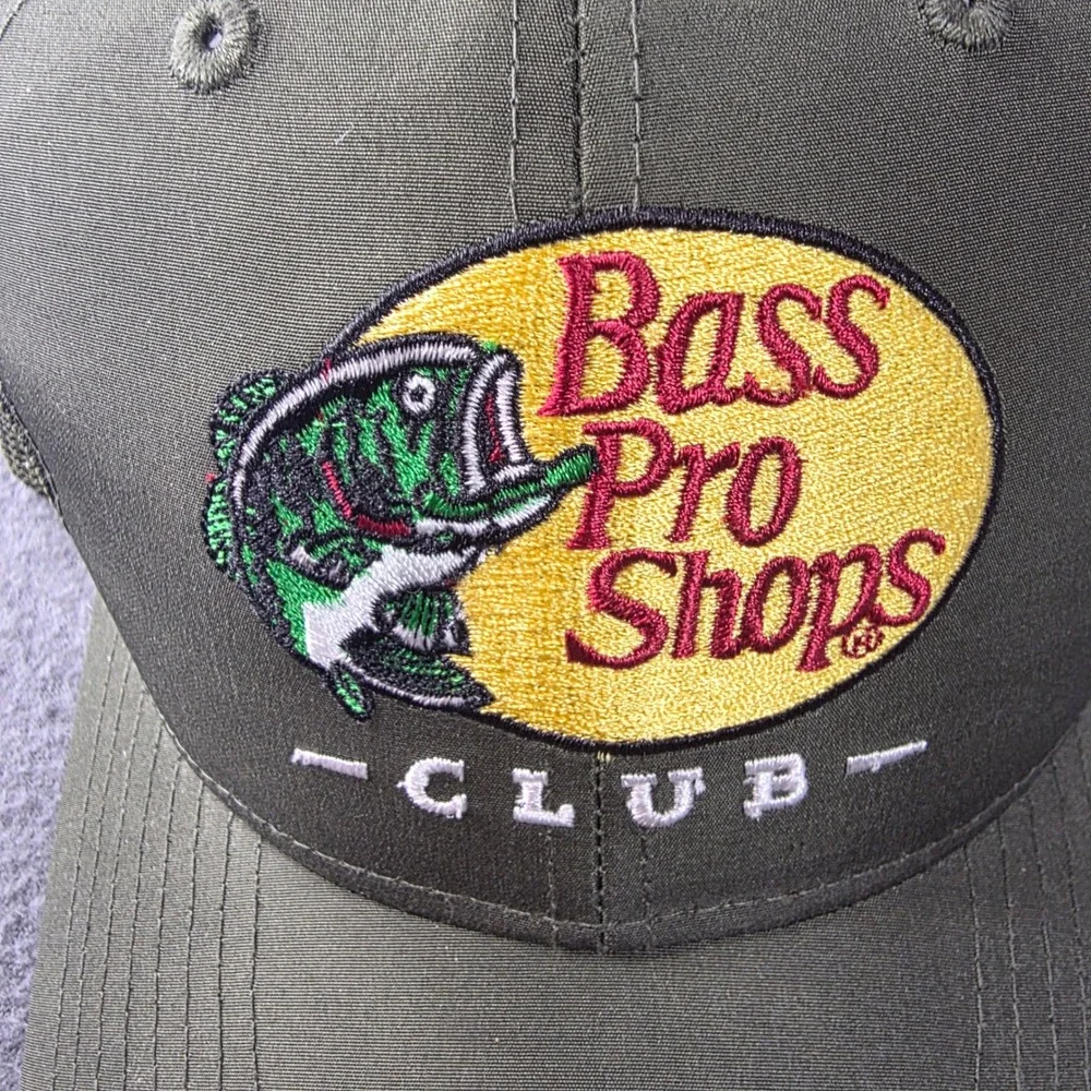 Bass Pro Shops Club Trucker Hat Olive Green Mesh Snapback Fishing Cap